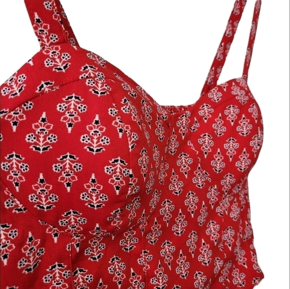 𝅺RED Floral Crop Tube Top Molded Cups Adjustable Straps Size L Band of Gypsies
